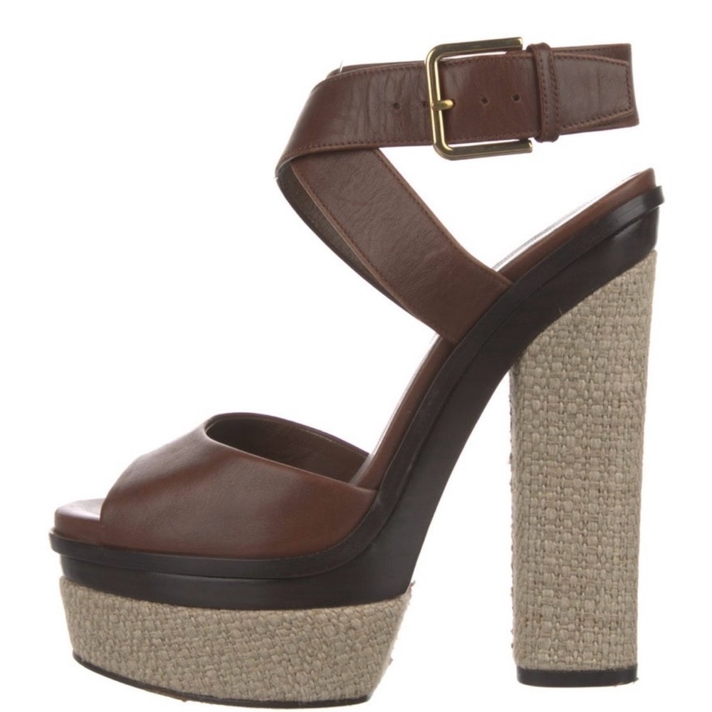Yves Saint Laurent Brown and Tan Platform Heels